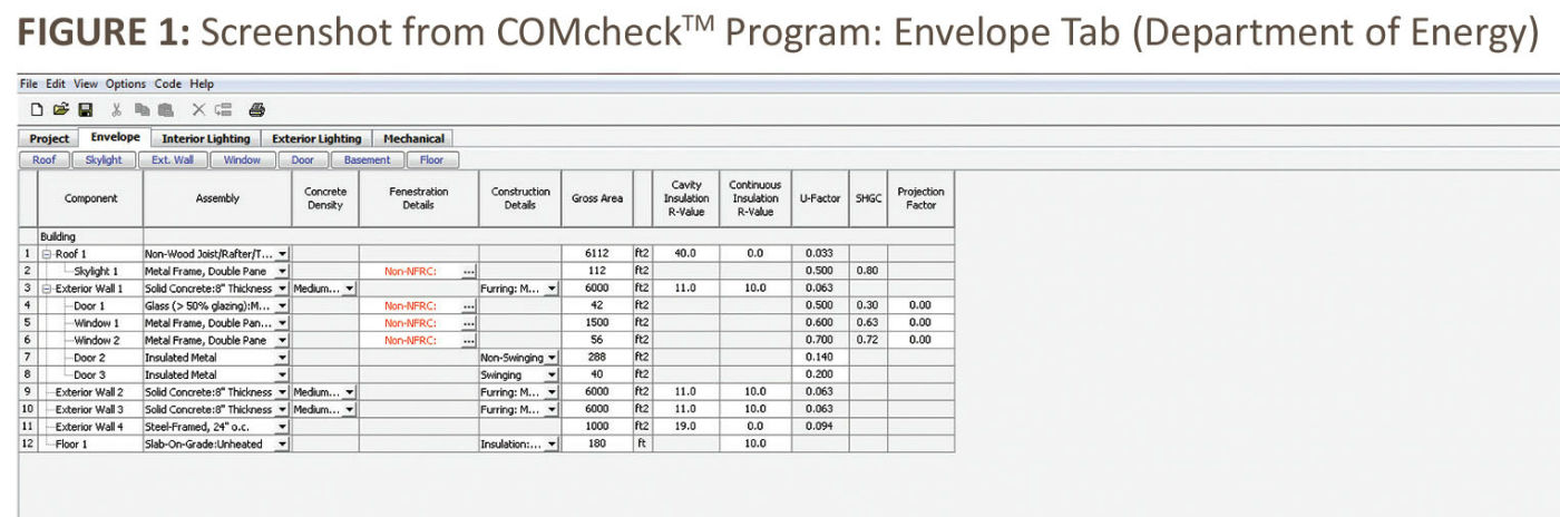 FIGURE 1: Screenshot from COMcheckTM Program: Envelope Tab (Department of 
Energy)
