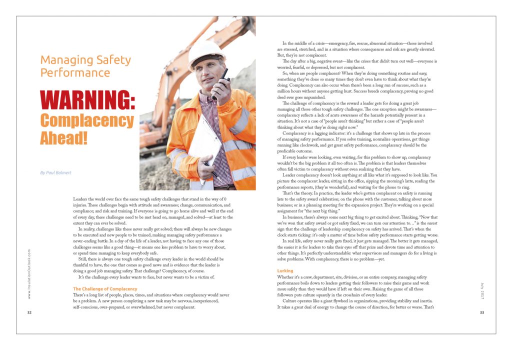 Managing Safety Performance Warning Complacency Ahead! Insulation
