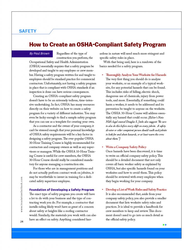 How to Create an Safety Program Insulation Outlook Magazine