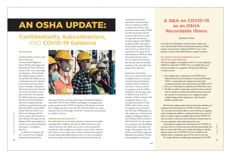 A Q&A on COVID19 as an OSHA Recordable Illness Insulation Outlook