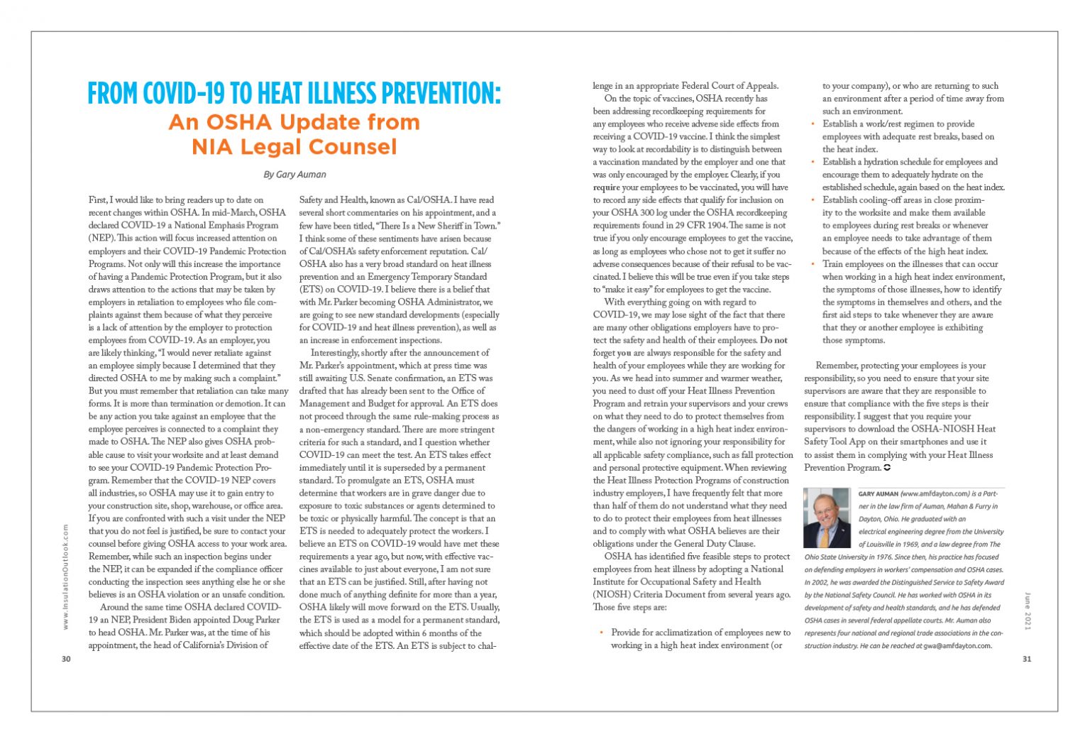 From COVID19 to Heat Illness Prevention An OSHA Update from NIA Legal