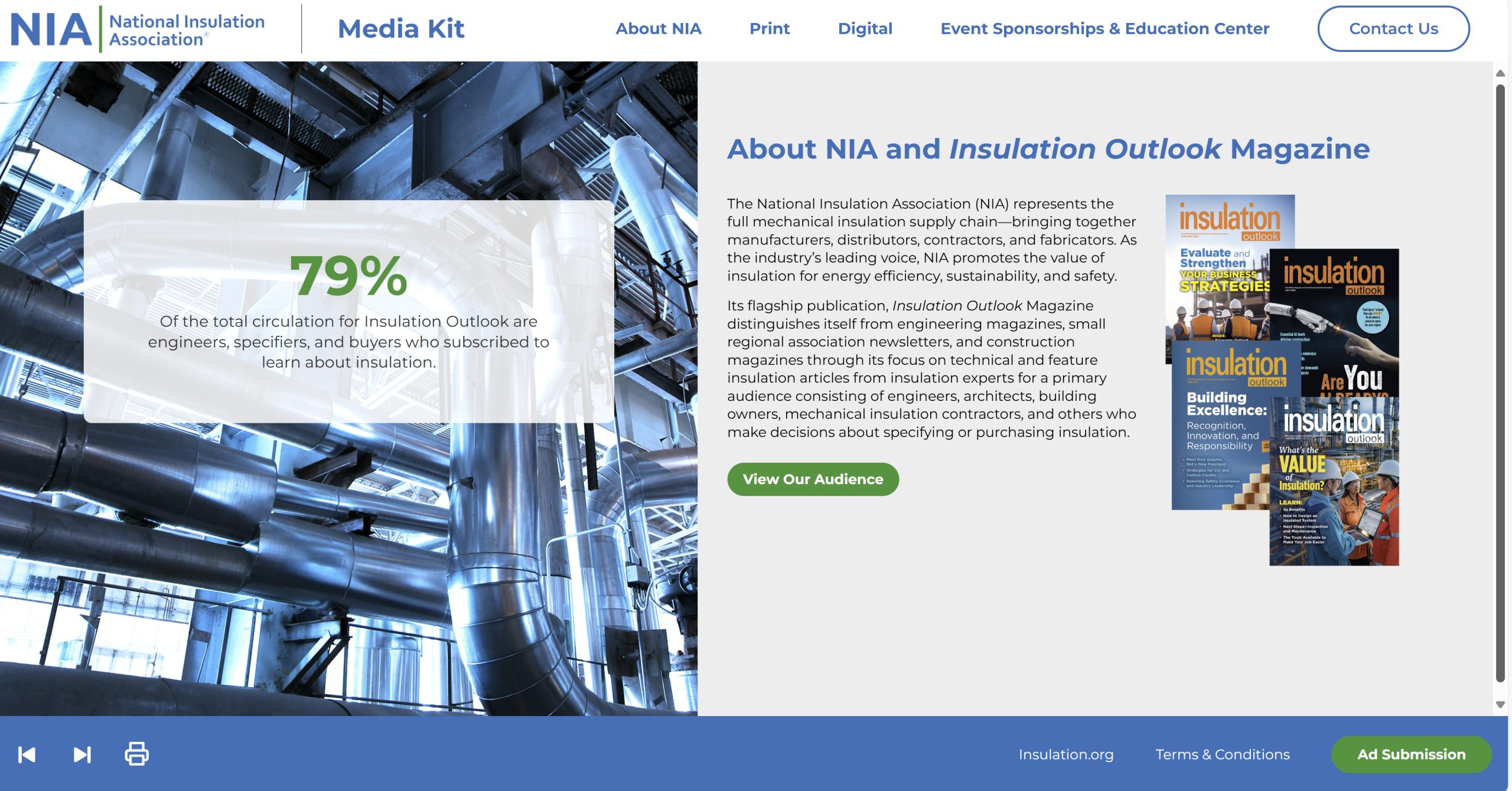 Media Kit main page with information about NIA and Insulation Outlook Magazine