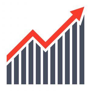 Profit concept with growth chart and arrow.